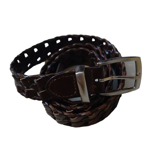 Haggar Men's Size 36 Brown Braided Bonded Leather Belt Rectangular Buckle - Picture 1 of 5